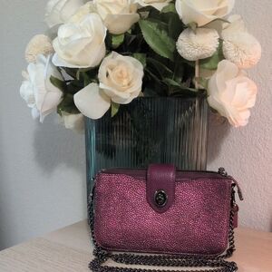 Coach Valentine's Day Red Metallic Chain Strap Crossbody / Clutch Purse